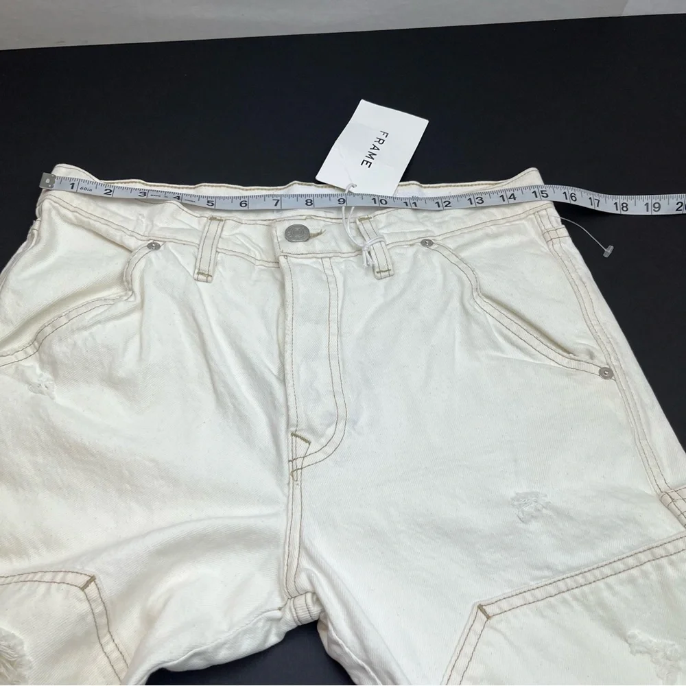 Frame Le Slouch Bermuda Off‎ White Rips Distressed Denim Short 26 NEW *TINY FLAW